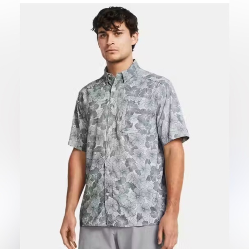 Under Armour Hawaiian Floral Polo Shirt - Gray Men's UA Dockside Short Sleeve